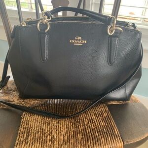 Coach Christie Carryall Black Pebbled Leather Satchel with Gold Hardware